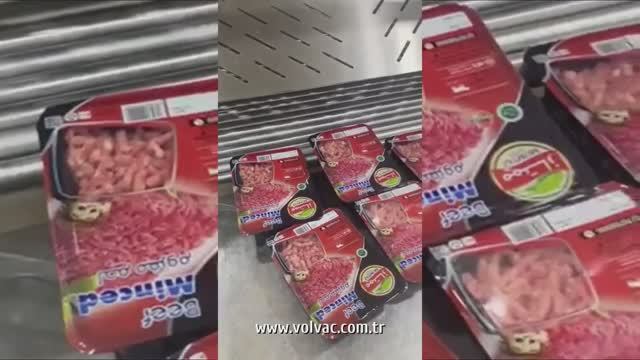 Упаковка мясного фарша в МАР на автоматическом трейсилере VOLVAC E35 Master