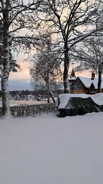 Внезапно навалило снега. Идем в кафешку