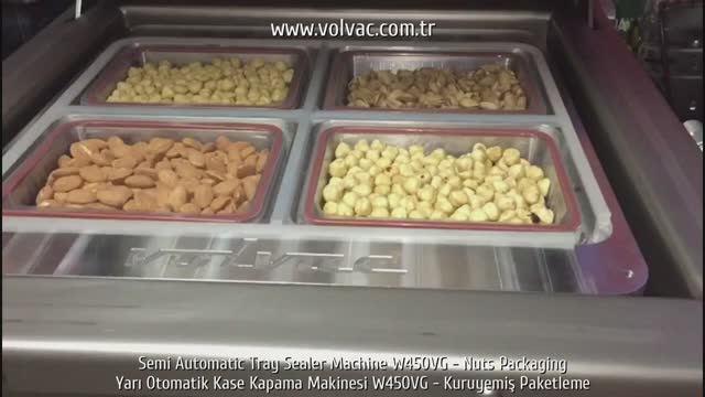 Упаковка орехов в MAP на полуавтоматическом трейсилере VOLVAC W450VG
