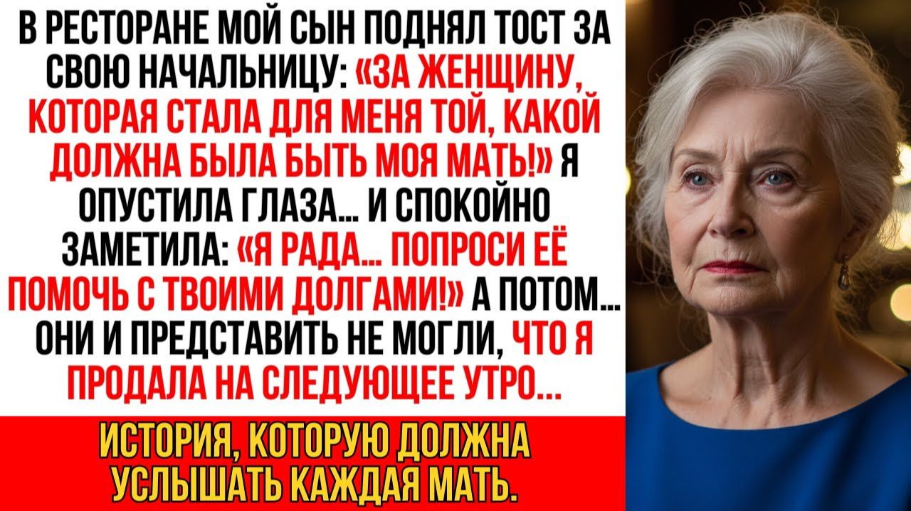 В ресторане мой сын поднял тост за свою начальницу: «Вот женщина, какой должна была быть моя мать!»…