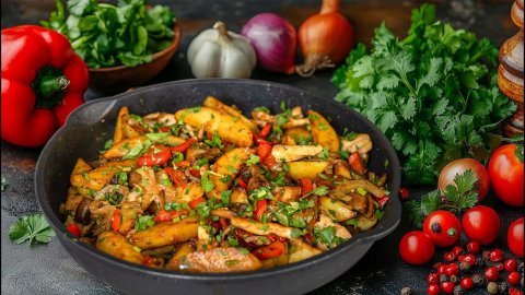 Картошка с мясом и грибами по-грузински. Оджахури с мясом.