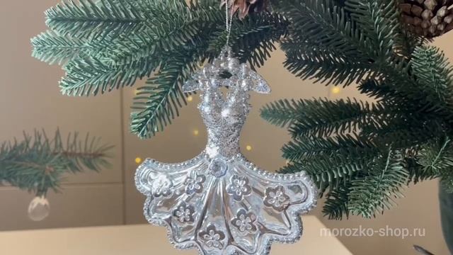 Ёлочное украшение ПЛАТЬЕ В ЦВЕТОЧЕК, акрил, прозрачно-серебристое, 14 см, 190499