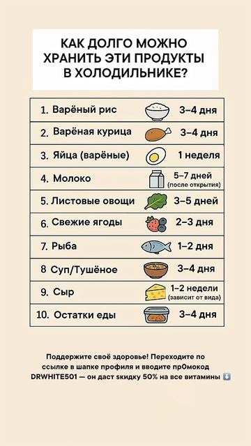 🍴Как долго можно хранить эти продукты в холодильнике?