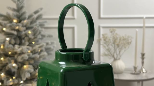 Новогодний фонарик со свечой В ПОИСКАХ ЧУДЕС с елочками, пластик, зеленый, 14 см, 485915-2