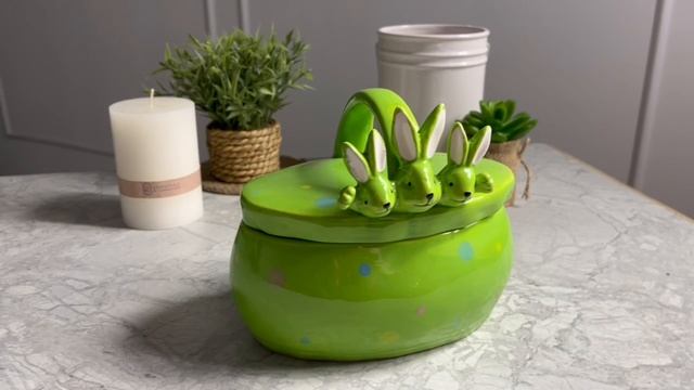 Конфетница с крышкой ТРИ УШАСТИКА, керамика, зелёная, 17х15 см, XPA23003171-3