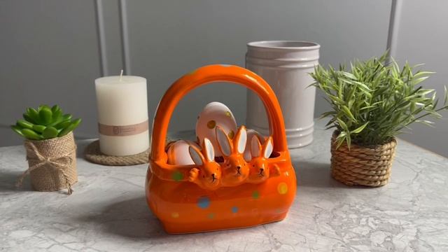 Конфетница-корзинка ТРИ УШАСТИКА, керамика, оранжевая, 15 см, XPA23003211-4