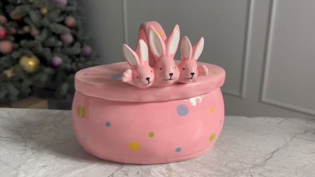 Конфетница с крышкой ТРИ УШАСТИКА, керамика, розовая, 17х15 см, XPA23003171-4