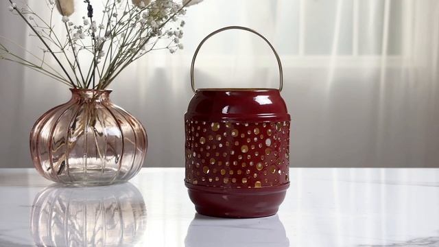 Подсвечник-фонарик ГОЧЧИ под чайную свечу, красный, металлический, 8 см, A04932130-1