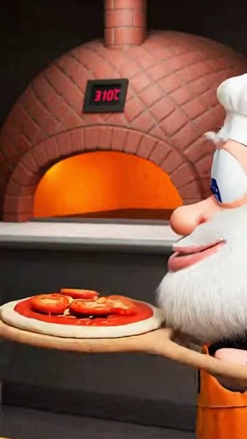 Буба готовит в пиццерии томатную пиццу