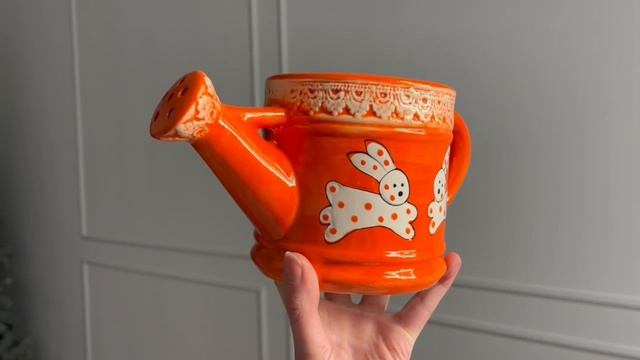 Декоративная лейка ЗАЙКИ ПОЛИВАЙКИ, керамика, оранжевая, 22 см, XPA14000091-4
