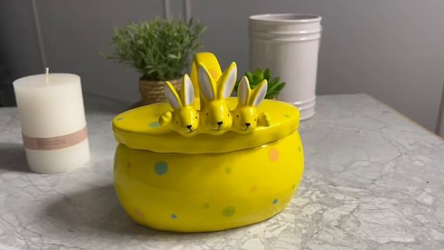 Конфетница с крышкой ТРИ УШАСТИКА, керамика, жёлтая, 17х15 см, XPA23003171-1