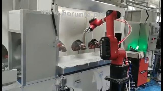 29.Компрессорная покраска шлемов на конвейере роботом BORUNTE
