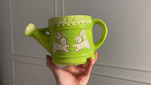 Декоративная лейка ЗАЙКИ ПОЛИВАЙКИ, керамика, салатовая, 22 см, XPA14000091-1