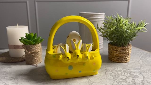 Конфетница-корзинка ТРИ УШАСТИКА, керамика, жёлтая, 15 см, XPA23003211-3