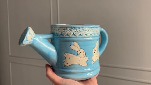 Декоративная лейка ЗАЙКИ ПОЛИВАЙКИ, керамика, голубая, 22 см, XPA14000091-2