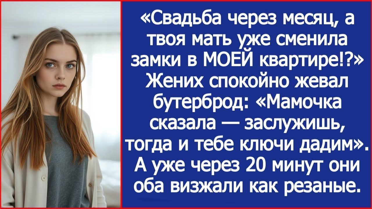 Свадьба через месяц, а твоя мать уже сменила замки в МОЕЙ квартире!?