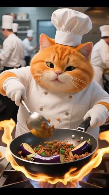 Кот готовит.