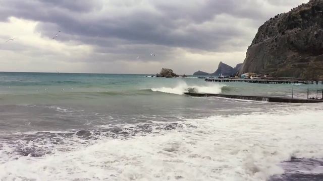 Судак. Крым. Шторм. Чайки над морем.