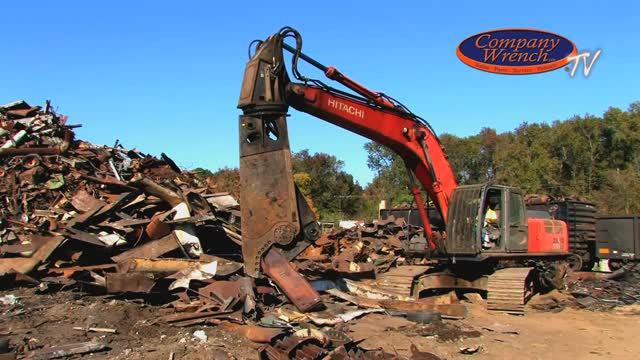 Металлоломная площадка в США. Работа навесных гидравлических ножниц Labounty/