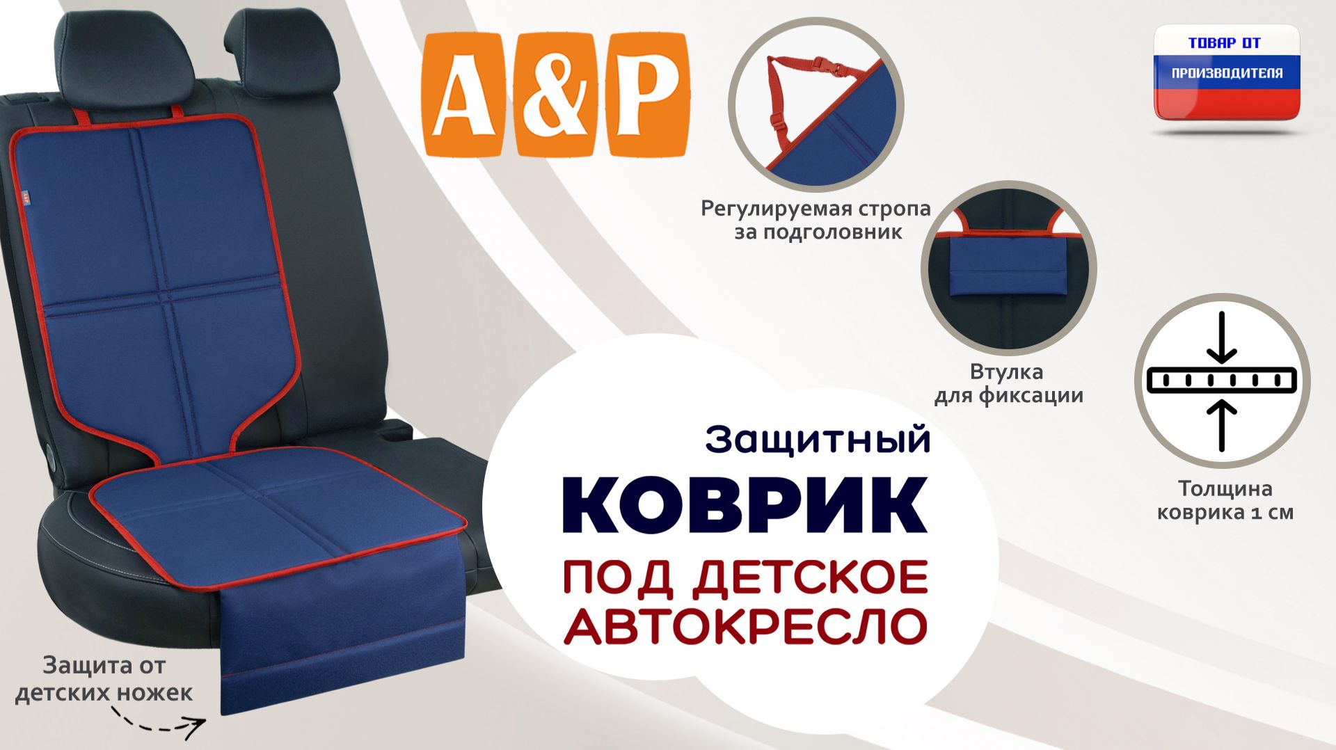 Защитный коврик под кресло или бустер. Ткань оксфорд. Цвет: синий с красным. Промо-ролик.