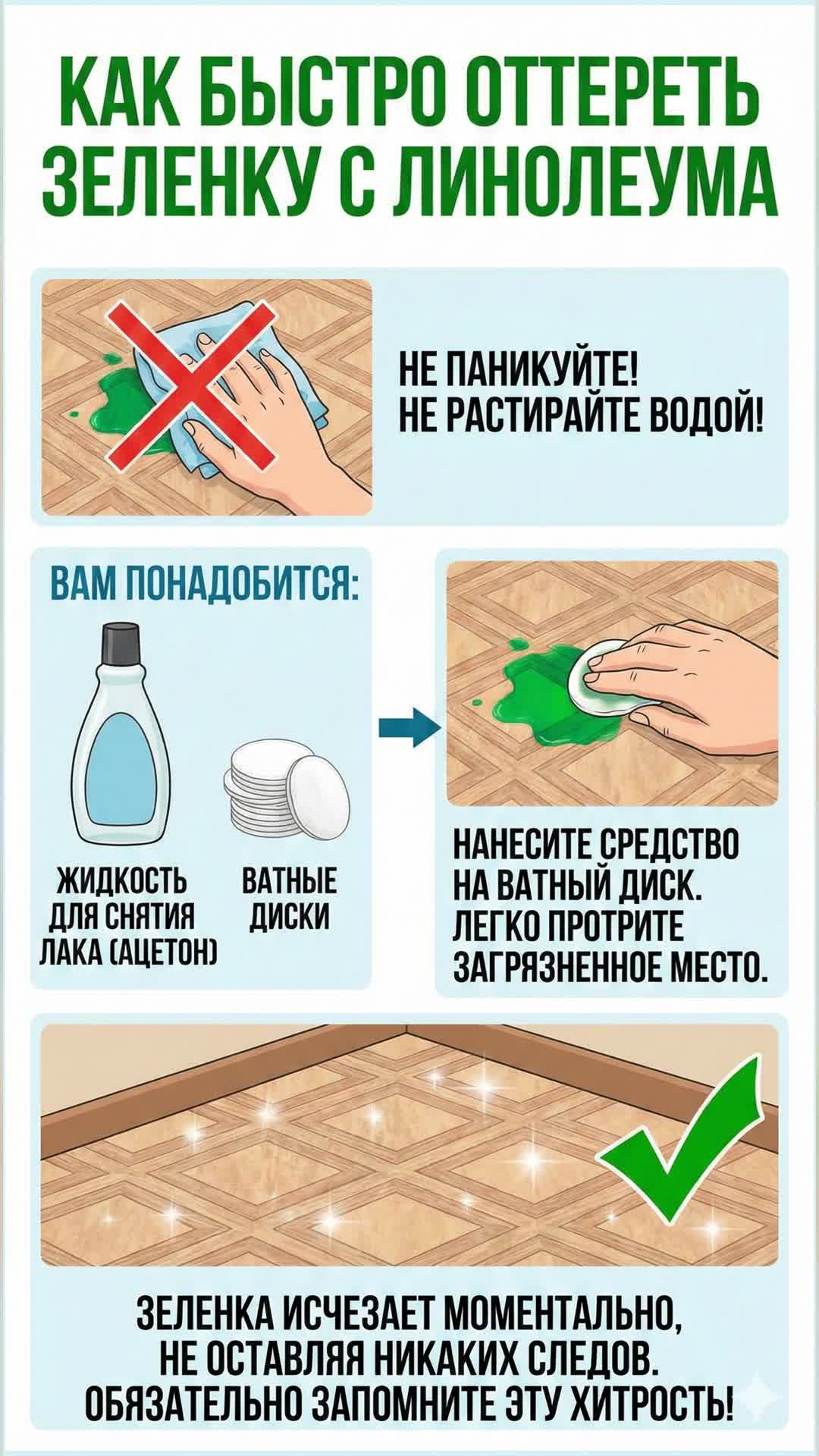 Как легко оттереть зелёнку с линолеума