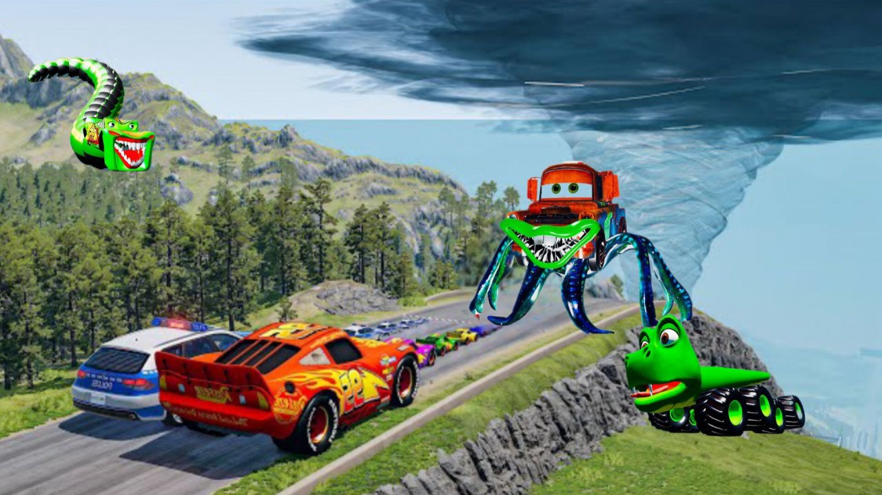 МОЛНИЯ и ПОЛИЦЕЙСКАЯ МАШИНА против ЗОМБИ МОНСТРОВ – BeamNG.drive