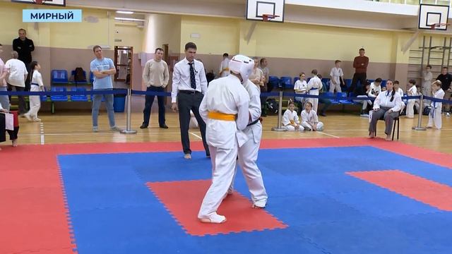 На предновогоднем первенстве по киокусинкай в Мирном сразились 74 спортсмена