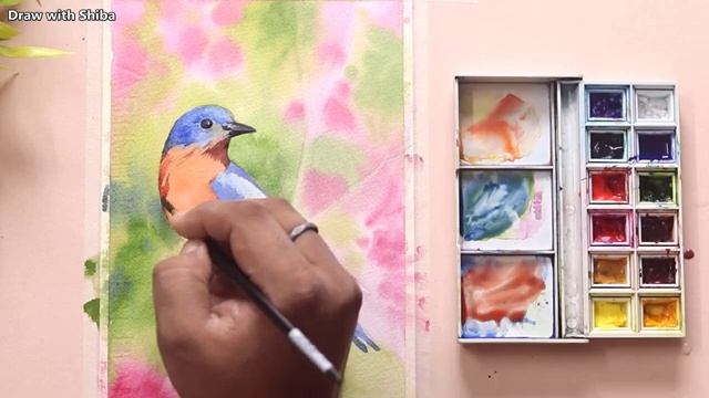 Рисуем птицу акварелью пошагово