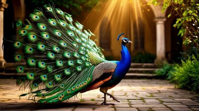 Павлин шагает по двору