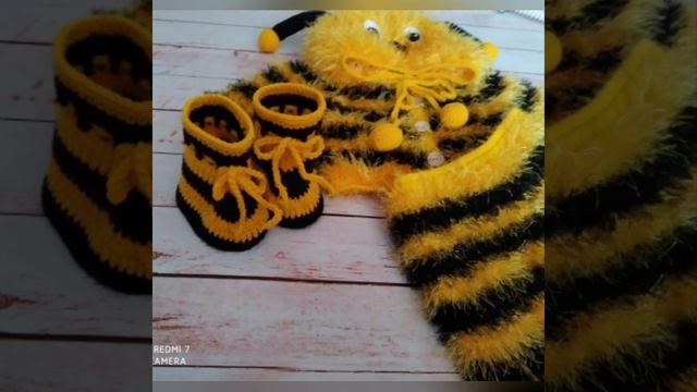 🐝🐝🐝Комплект пушистый из пряжи травки ,,Пчёлка,, 🐝 Ручная работа. 🌸