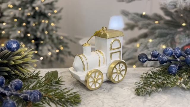 Ёлочная игрушка ВСПОМИНАЯ ДЕТСТВО - ПАРОВОЗИК, полистоун, белый, 7 см, 1001073