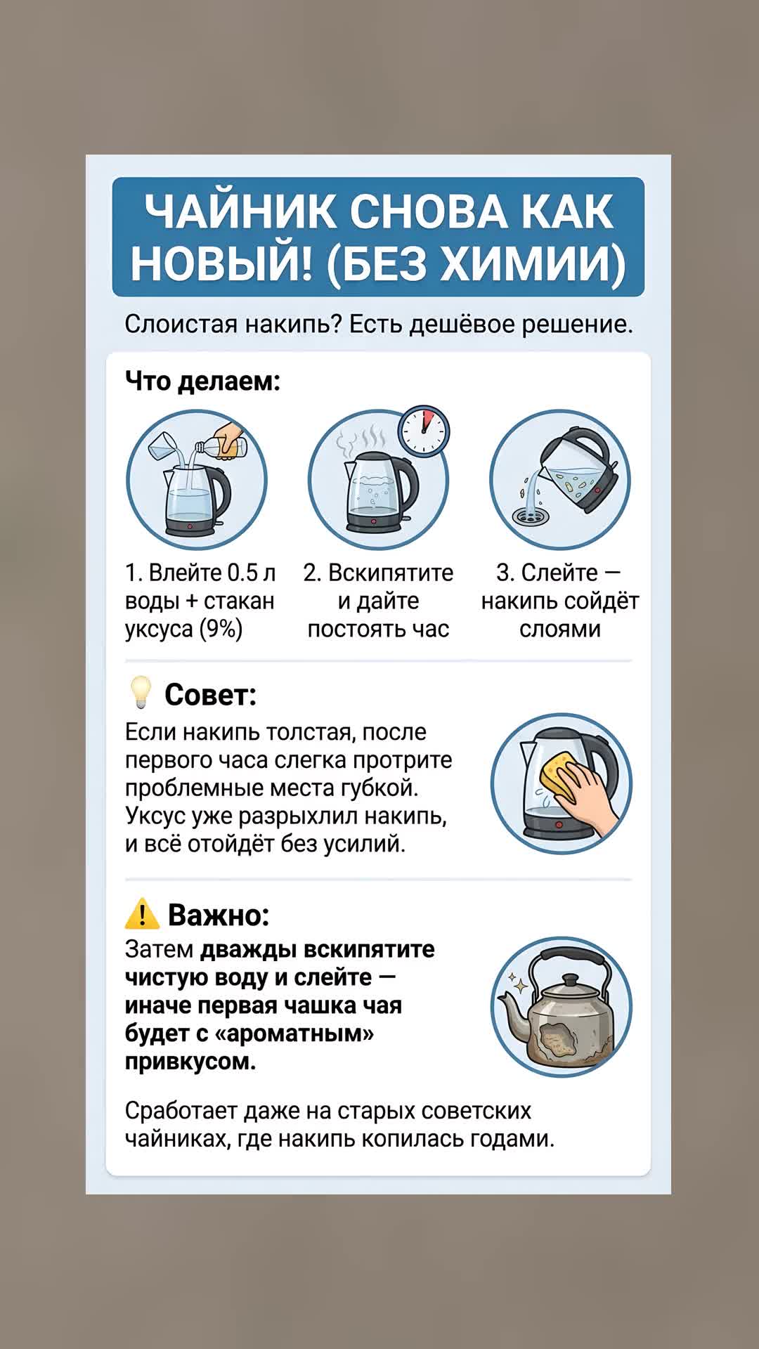 Как избавить чайник от накипи за пару минут