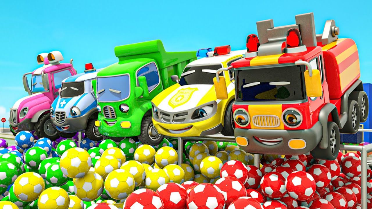 Раскрась машинки разноцветными футбольными мячами - Детские стишки и песенки - Мультики про машинки