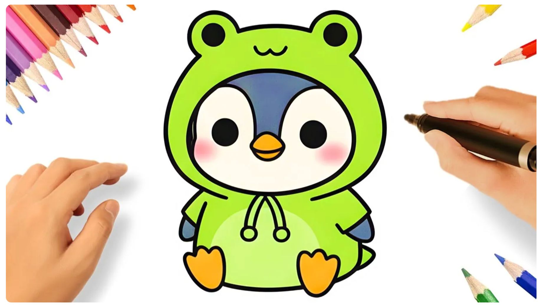 КАК НАРИСОВАТЬ ПРОСТОГО МИЛОГО ПИНГВИНА ШАГ ЗА ШАГОМ 🐧