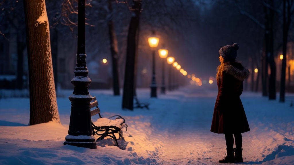 December evening and street lamp