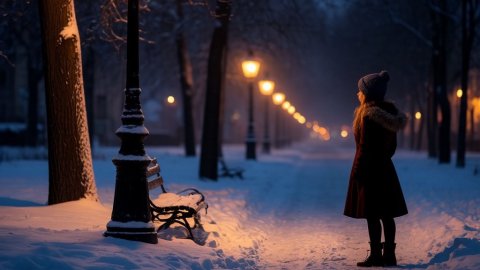 December evening and street lamp