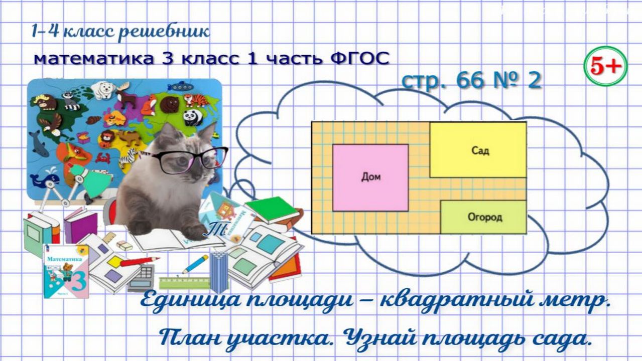 Стр. 66 № 2 квадратный метр, план участка, площадь сада математика 3 кл 1 часть ФГОС 2023