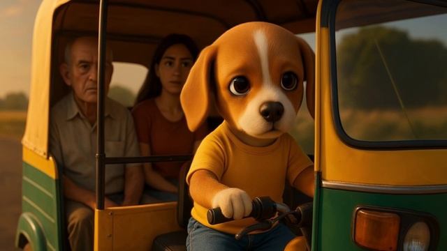 Щенок везет туристов