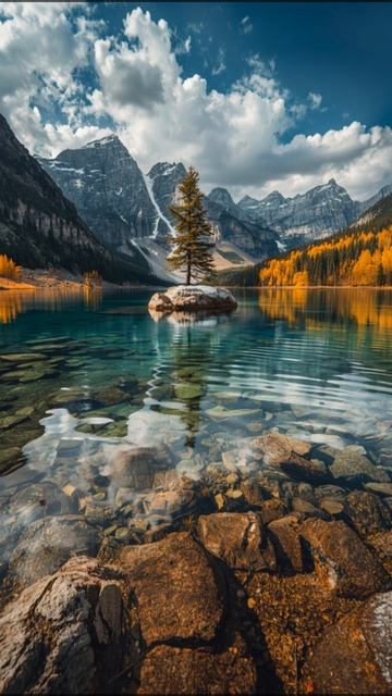 Осенний релакс: озеро, горы и облака