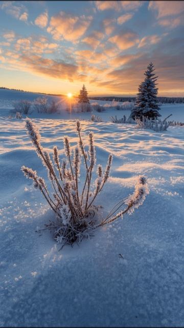 Зимний закат над заснеженной равниной