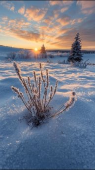 Зимний закат над заснеженной равниной
