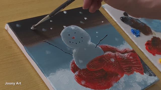 Как красиво нарисовать снеговика акрилом