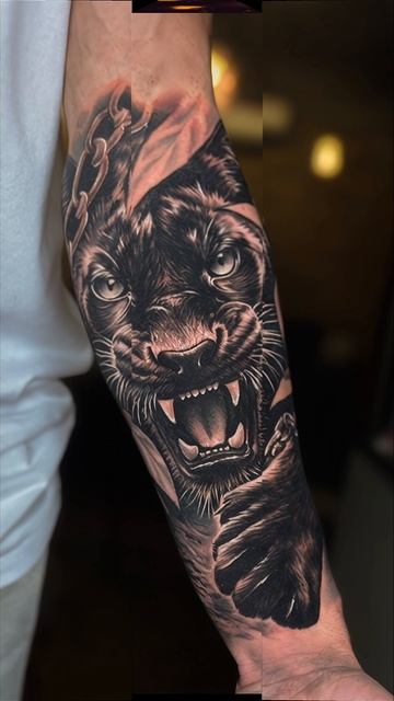 Татуировка Пантера. Тату пантера на предплечье. Реалтстичные тату.