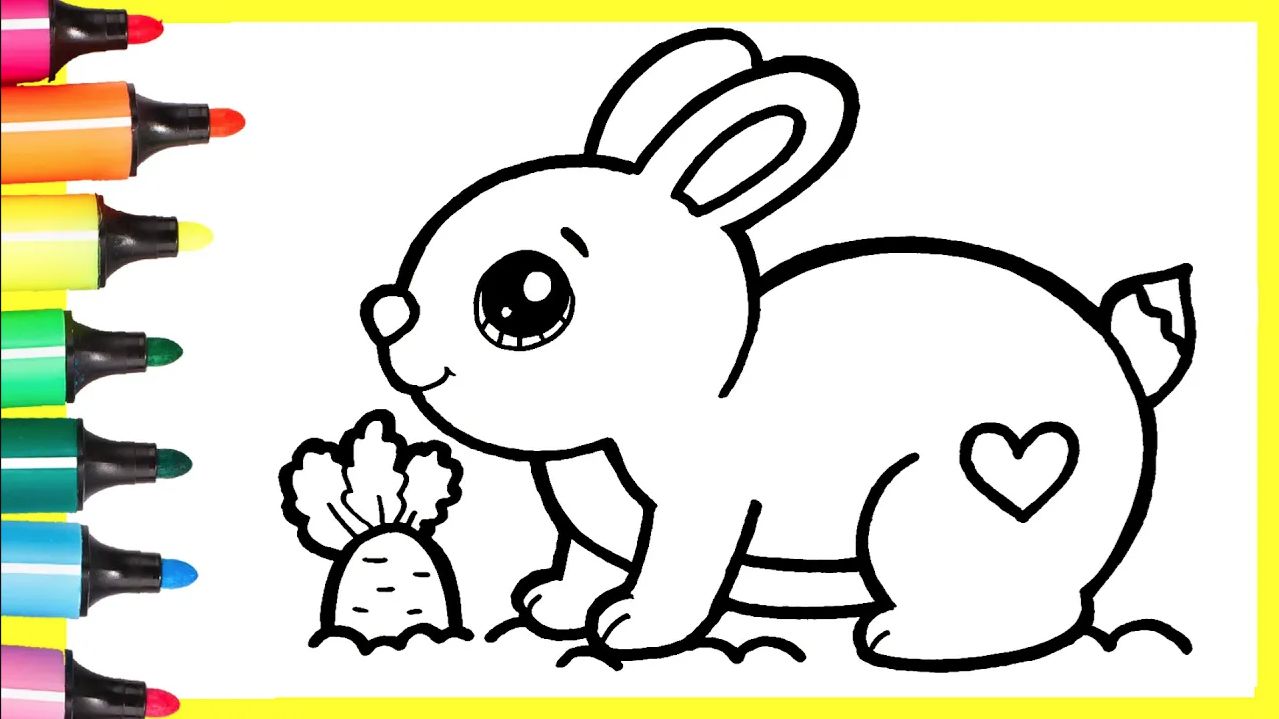 Как нарисовать зайчика. Простой рисунок кролика с морковкой для детей.
