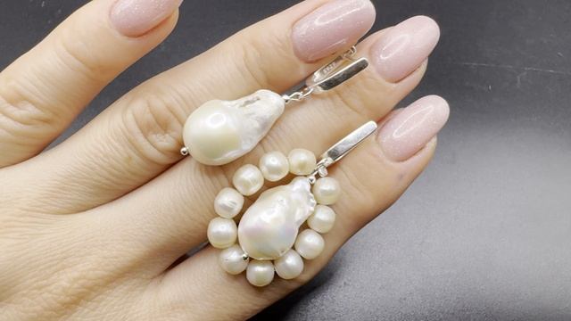 Авторские серьги с барочным и речным жемчугом Английский замок Серебро 925 пробы ЖЕМ070