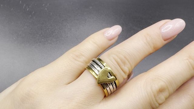 Кольцо спиннер с сердцем Серебро 925 пробы Латунь Размер 16,5 ХХХ222