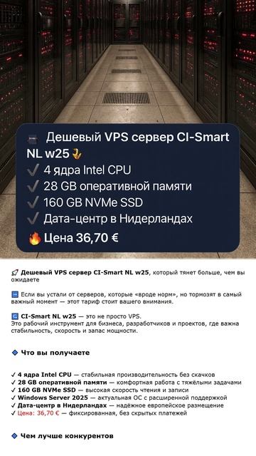 Дешевый VPS сервер CI-Smart NL w25