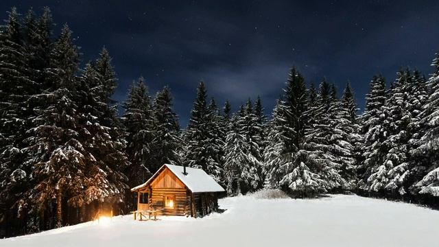 Звуки природы, зима, треск костра