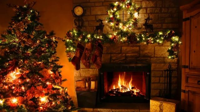 Рождественский вечер у камина, джаз, треск дров, музыка для отдыха
