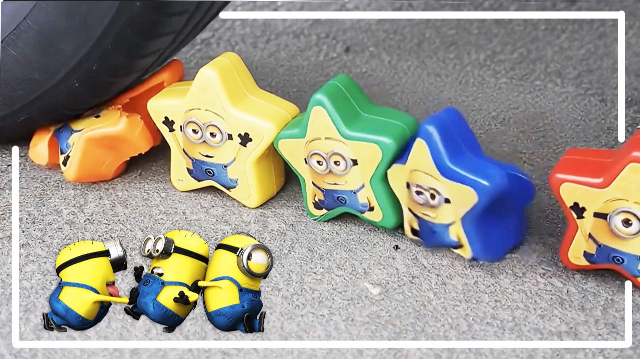 Мультики для детей. Давим большим колесом яркие игрушки. Мультики залипалки для малышни